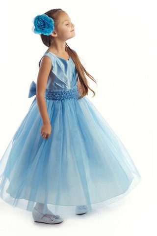 Abito da Cerimonia Bambini con Manica Corte Tondo Senza Maniche Ball Gown con Fiocco in Raso - Foto 2