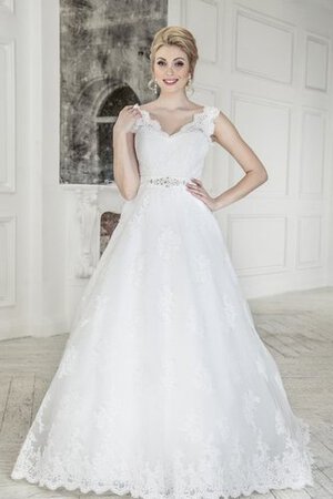 Robe de mariée naturel cordon manche nulle appliques avec nœud - Photo 1