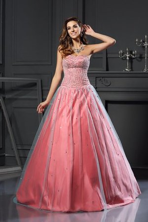 Robe de quinceanera longue en satin avec perle de col en cœur avec sans manches - Photo 1