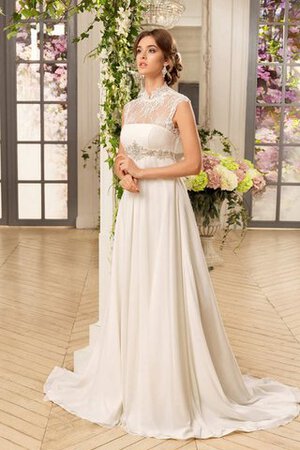 Robe de mariée long plissage avec décoration dentelle avec chiffon ligne a - Photo 1