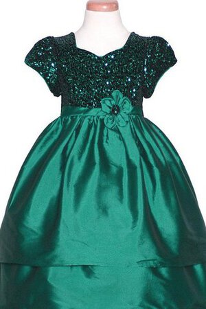 Robe de cortège enfant plissé brillant ligne a avec fleurs avec manche courte - Photo 2