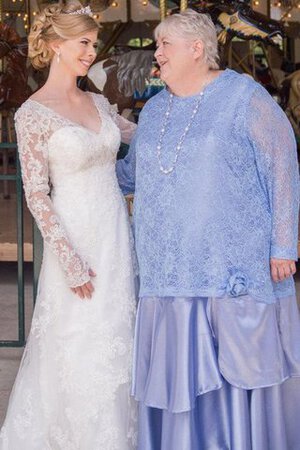 Abito mamma Sposa Semplice Lungo in pizzo con Seghettato Formale E Informale in Satin Elastico - Foto 3