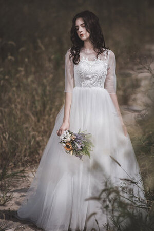 Robe de mariée a-ligne avec nœud voyant en satin vintage - Photo 5