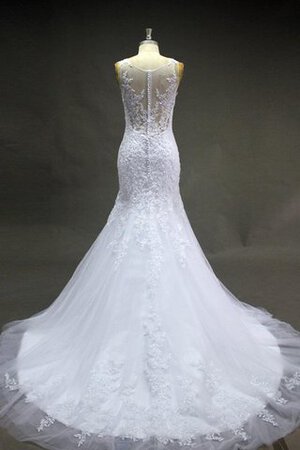 Spitze Tüll Perlenbesetztes Ärmelloses Schaufel-Ausschnitt Meerjungfrau Brautkleid - Bild 3