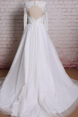 Robe de mariée naturel a-ligne avec manche longue col en bateau textile en tulle - Photo 2