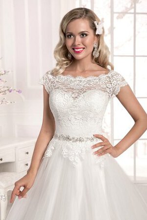 Abito da Sposa con Manica Corte in Tulle con Applique in Pizzo con Cristino Bordo Ondulato - Foto 2