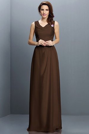 V-Ausschnitt Chiffon Ärmellos Bodenlanges Brautjungfernkleid mit Empire Taille - Bild 7