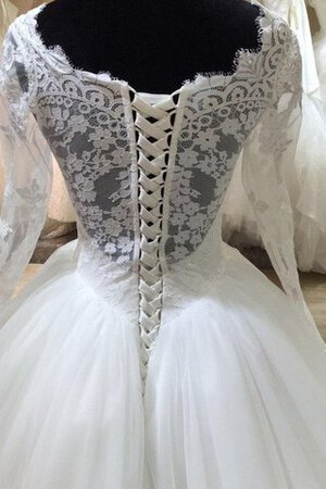 Abito da Sposa Barchetta in pizzo Allacciato con Applique lusso con Maniche Lunghe - Foto 5