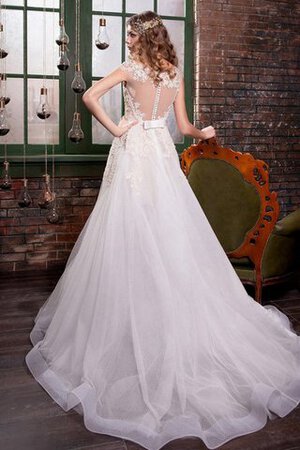 Abito da Sposa Senza Maniche in Tulle A Terra Tondo con Applique A-Line - Foto 4