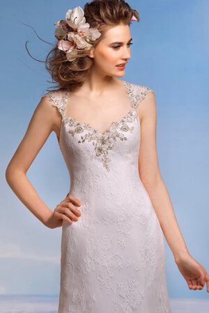 Robe de mariée naturel de traîne moyenne a plage avec perle col en reine - Photo 3