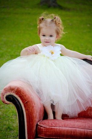 Robe de cortège enfant plissage manche nulle avec fleurs textile en tulle - Photo 2