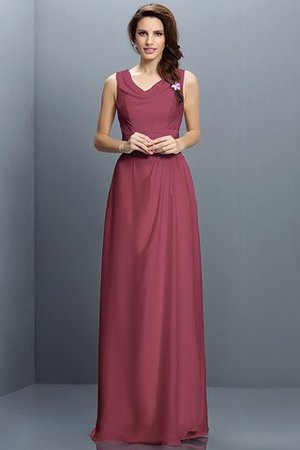 V-Ausschnitt Chiffon Ärmellos Bodenlanges Brautjungfernkleid mit Empire Taille - Bild 5