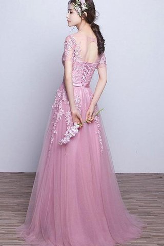 Robe de bal avec décoration dentelle en tulle a-ligne avec manche courte appliques - Photo 2