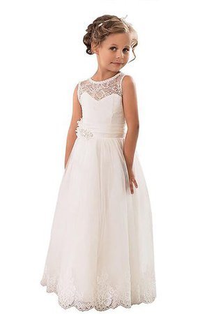 Robe de cortège enfant naturel de princesse jusqu'au sol en tulle a-ligne - Photo 1