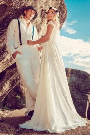 Robe de mariée plissé simple fermeutre eclair a plage de traîne courte - Photo 1