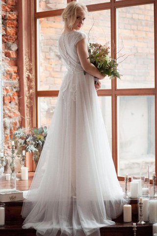 Robe de mariée sage appliques avec manche épeules enveloppants avec manche courte avec perle - Photo 2