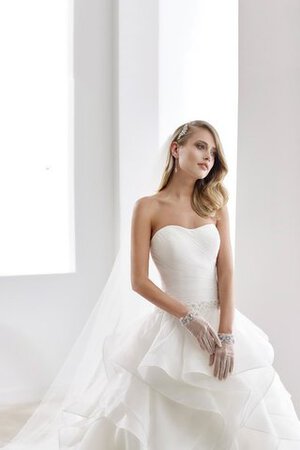 Abito da Sposa Cerniera Senza Maniche con Perline A-Line con Cascata Volant con Increspato - Foto 3