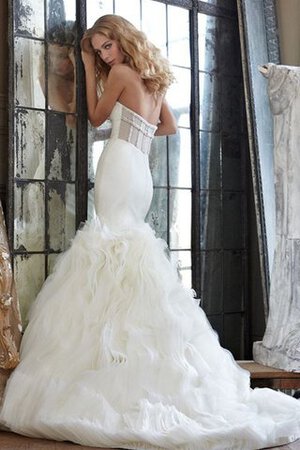 Robe de mariée de sirène en organza avec sans manches avec nœud à boucles de traîne courte - Photo 1