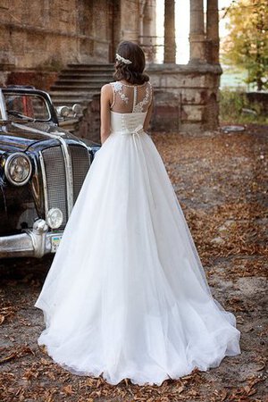 Abito da Sposa Naturale Vintage Tondo Senza Maniche A-Line in Tulle - Foto 3