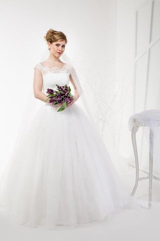 Abito da Sposa Barchetta Ball Gown con Manica Corte con Piega Allacciato Cappellino - Foto 2