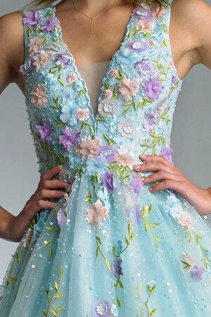 Natürliche Taile Tüll V-Ausschnitt Ärmelloses bodenlanges Ballkleid mit Blume - Bild 3