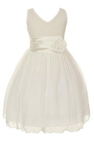 Robe de cortège enfant a-ligne manche nulle v encolure avec fleurs textile en tulle - Photo 1