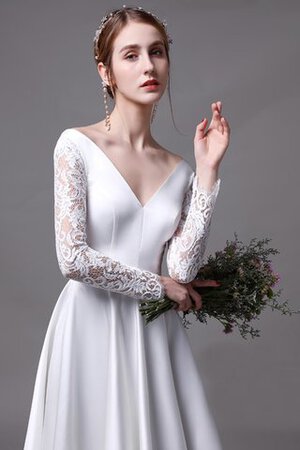 Abito da sposa naturale favoloso in seta v-scollo convenzionale in pizzo - Foto 3