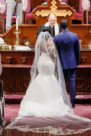 Vestido de Novia de Corte Sirena en Tul de Natural de Apliques de Escote Corazón - Foto 3