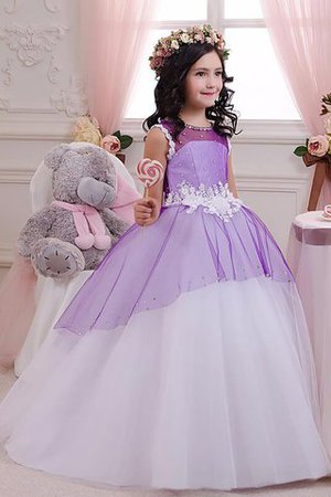 Robe de cortège enfant naturel en tulle avec sans manches appliques de mode de bal - Photo 1