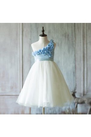 Robe de cortège enfant manche nulle ruché d'épaule asymétrique de lotus avec fleurs - Photo 1