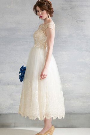 Abito da Sposa con Manica Corte A-Line Cappellino con Applique Barchetta in Tulle - Foto 3