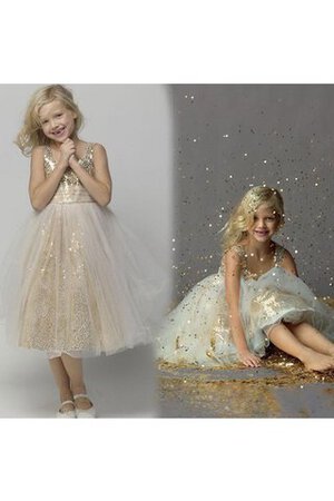 Abito da Cerimonia Bambini con Fiore in Tulle Conotta A-Line Sotto Ginocchio con paillette - Foto 3