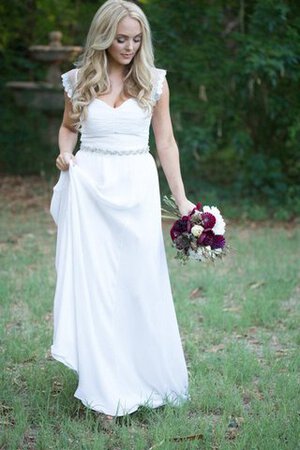 Abito da Sposa Cappellino con Piega Senza Maniche A Terra con Manica Corte Cerniera - Foto 4