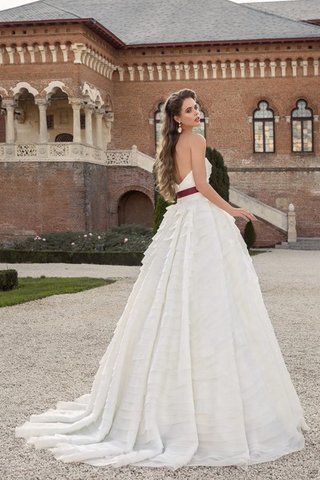 Abito da Sposa con Cristino Cuore Senza Maniche con Fiocco con Cascata Volant A-Line - Foto 2