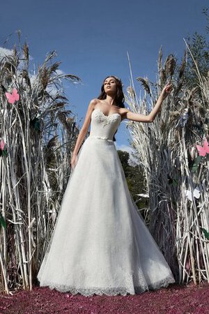 Abito da Sposa con Applique Senza Maniche Naturale in Pizzo in pizzo Allacciato - Foto 4