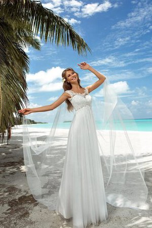 Robe de mariée plissé de tour de ceinture en haute en plage encolure ronde en tulle - Photo 1