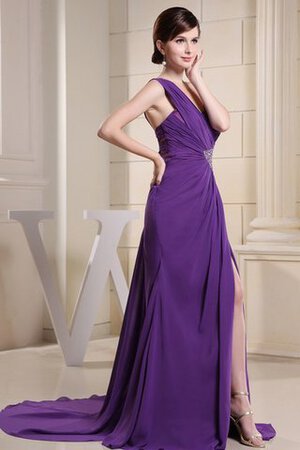 Robe de soirée long ruché d'épaule asymétrique avec perle fendu latérale - Photo 3