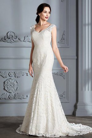 Elegante Vestido de Novia de Natural de Escote en V de Encaje Adorno de Cola Barriba - Foto 4