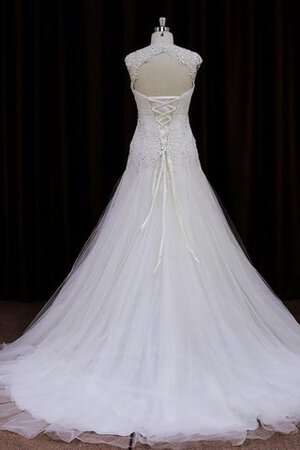 Abito da Sposa A-Line A Terra in Tulle a Sala Pomposo Lungo - Foto 3