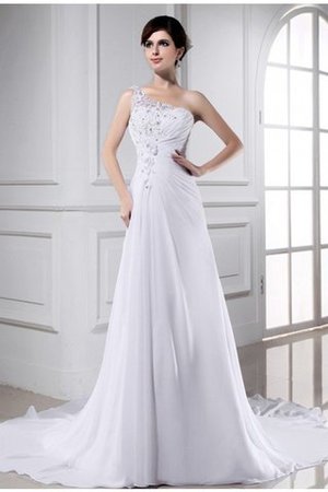 Robe de mariée longue decoration en fleur avec perle a-ligne avec sans manches - Photo 1