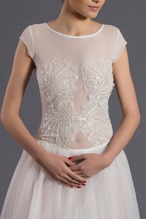 Abito da Sposa A Terra Tondo con Perline Cappellino Naturale in Tulle - Foto 4