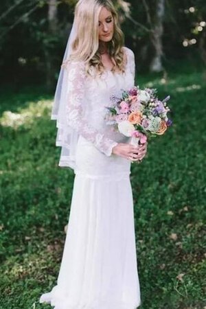 Robe de mariée vintage plissé de traîne courte fermeutre eclair col u profond - Photo 1