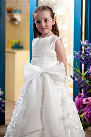 Robe de cortège enfant avec fleurs ruché appliques a-ligne elevé - Photo 2