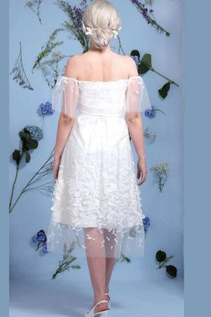 Abito da Sposa in pizzo in Tulle Fuori dalla spalla Naturale mini A-Line - Foto 2