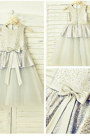 Robe de cortège enfant naturel avec fleurs a-ligne en tulle en tissu pailleté - Photo 1