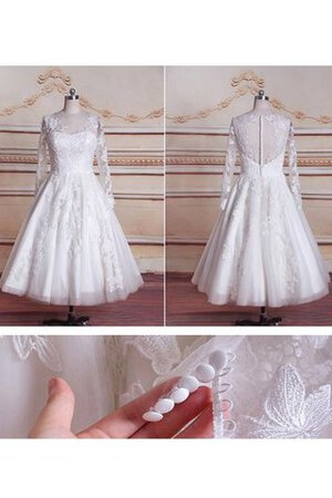 Abito da Sposa Cerniera in Raso in Tulle con Maniche Lunghe Sotto Ginocchio con Bottone - Foto 1