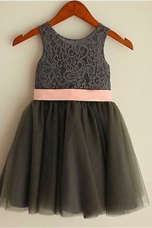 Prinzessin A Linie Schaufel-Ausschnitt Reißverschluss Blumenmädchenkleid mit Blume - Bild 2