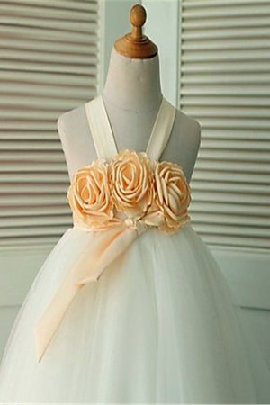 Tüll Breiter Träger Duchesse-Linie Wadenlanges Blumenmädchenkleid mit Blume - Bild 3
