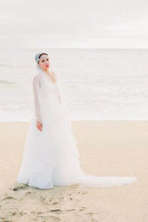 Robe de mariée naturel a-ligne col en forme de cœur jusqu'au sol fermeutre eclair - Photo 3