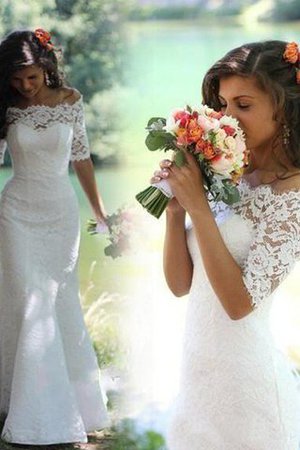 Abito da Sposa Fuori dalla spalla in Pizzo con Mezze Maniche Sirena Naturale - Foto 1